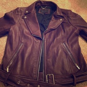 BCBGMAXAZRIA wine colored leather jacket